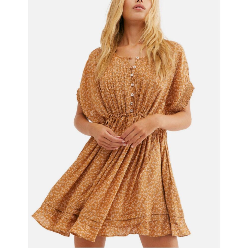 Free People One Fine Day Floral Print Mini Dress Milk Chocolate Combo Sz XS